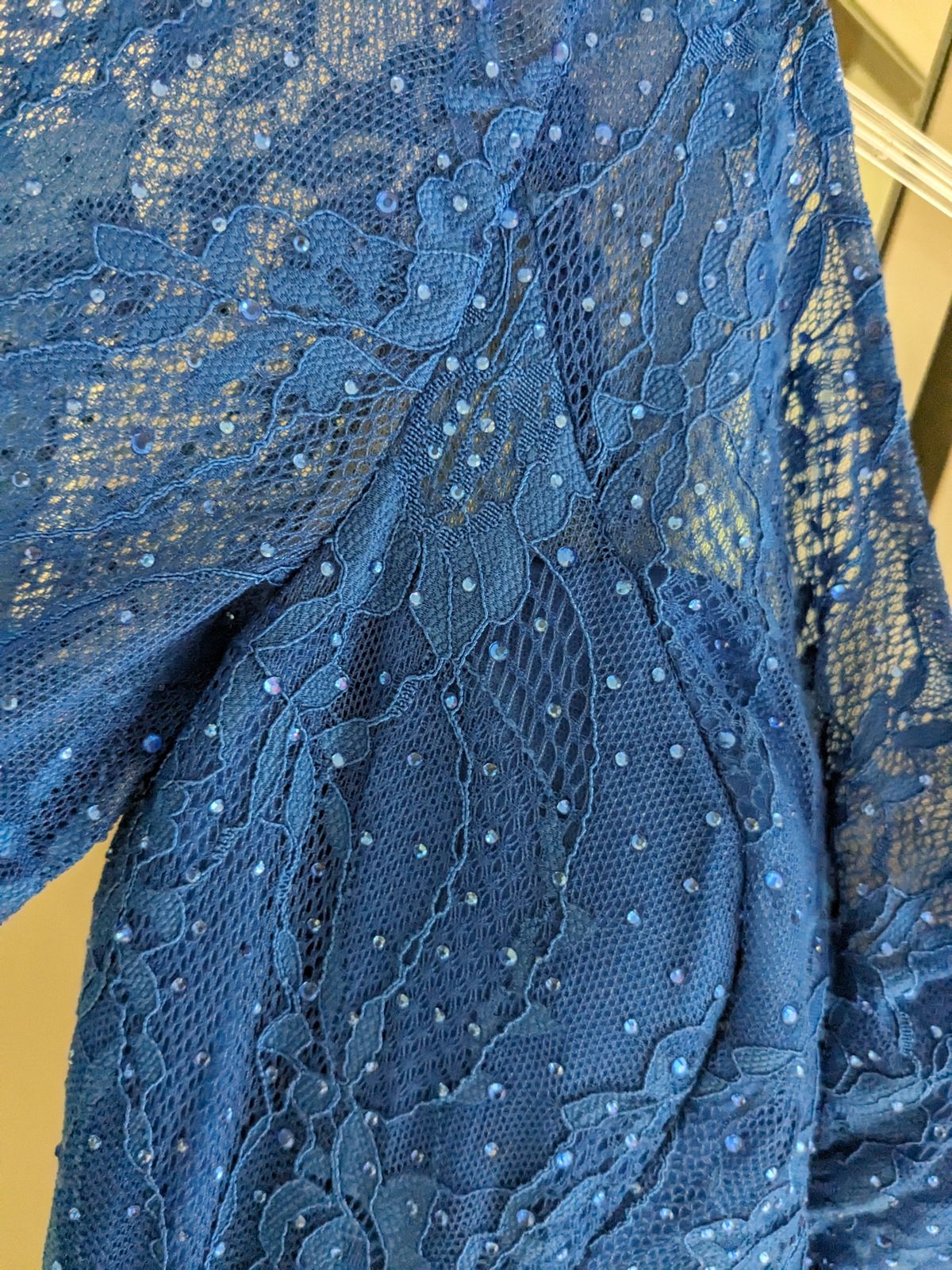 Sherri Hill Size 10 Long Sleeve Blue Side Slit Dress on Queenly