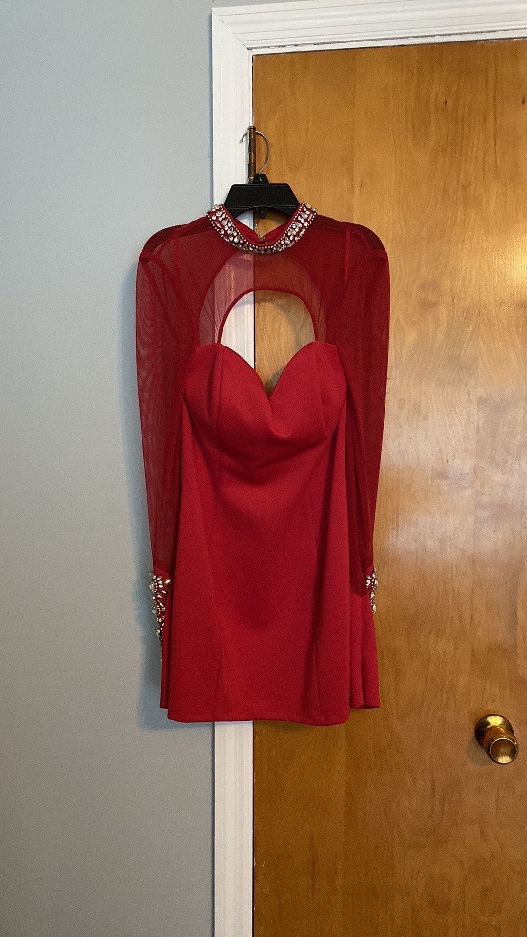 Johnathan Kayne Size 6 Homecoming Sheer Red Cocktail Dress on Queenly
