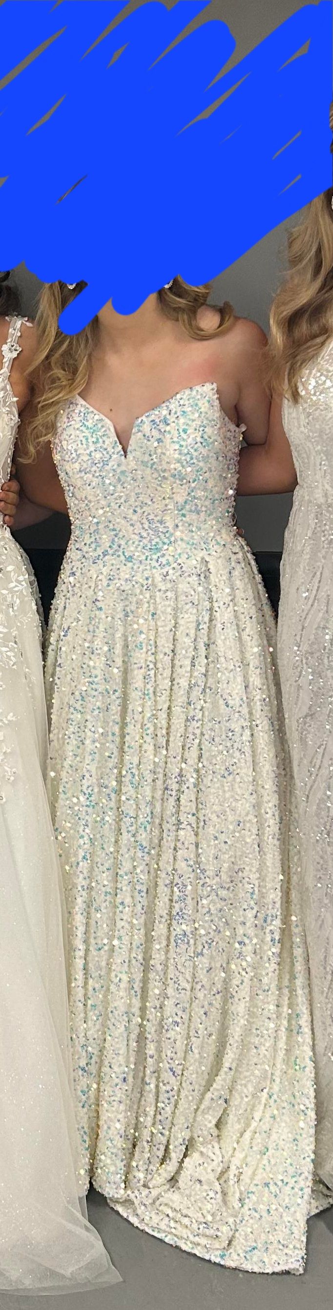 Size 0 Prom Strapless Sequined White Ball Gown on Queenly
