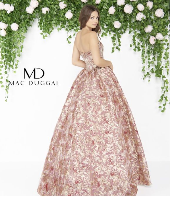 Style 66222D Mac Duggal Size 0 Prom Strapless Floral Rose Gold Ball Gown on Queenly