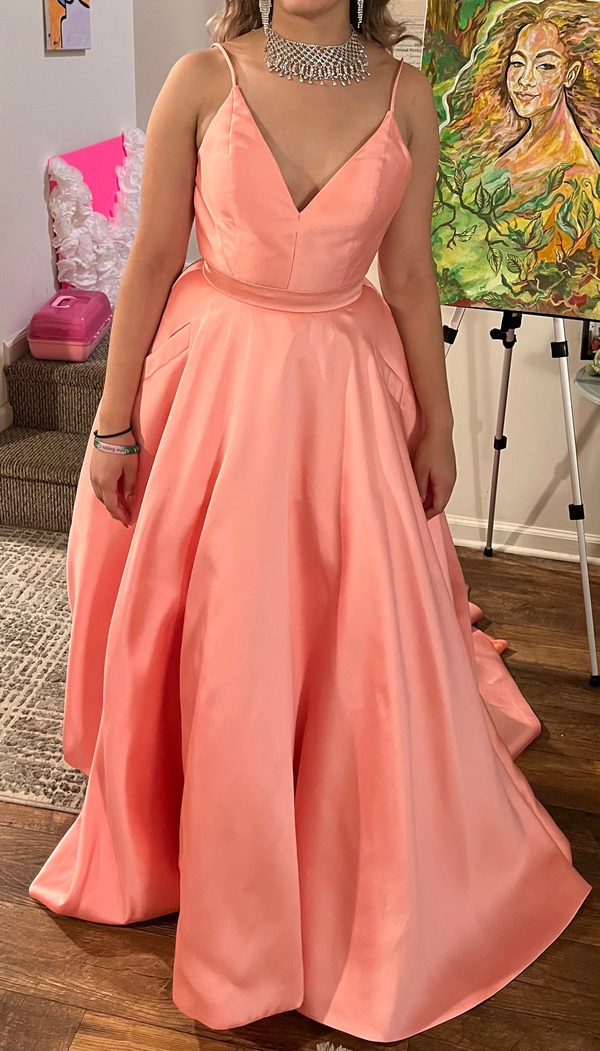 Sherri Hill Size 6 Prom Plunge Coral Ball Gown on Queenly
