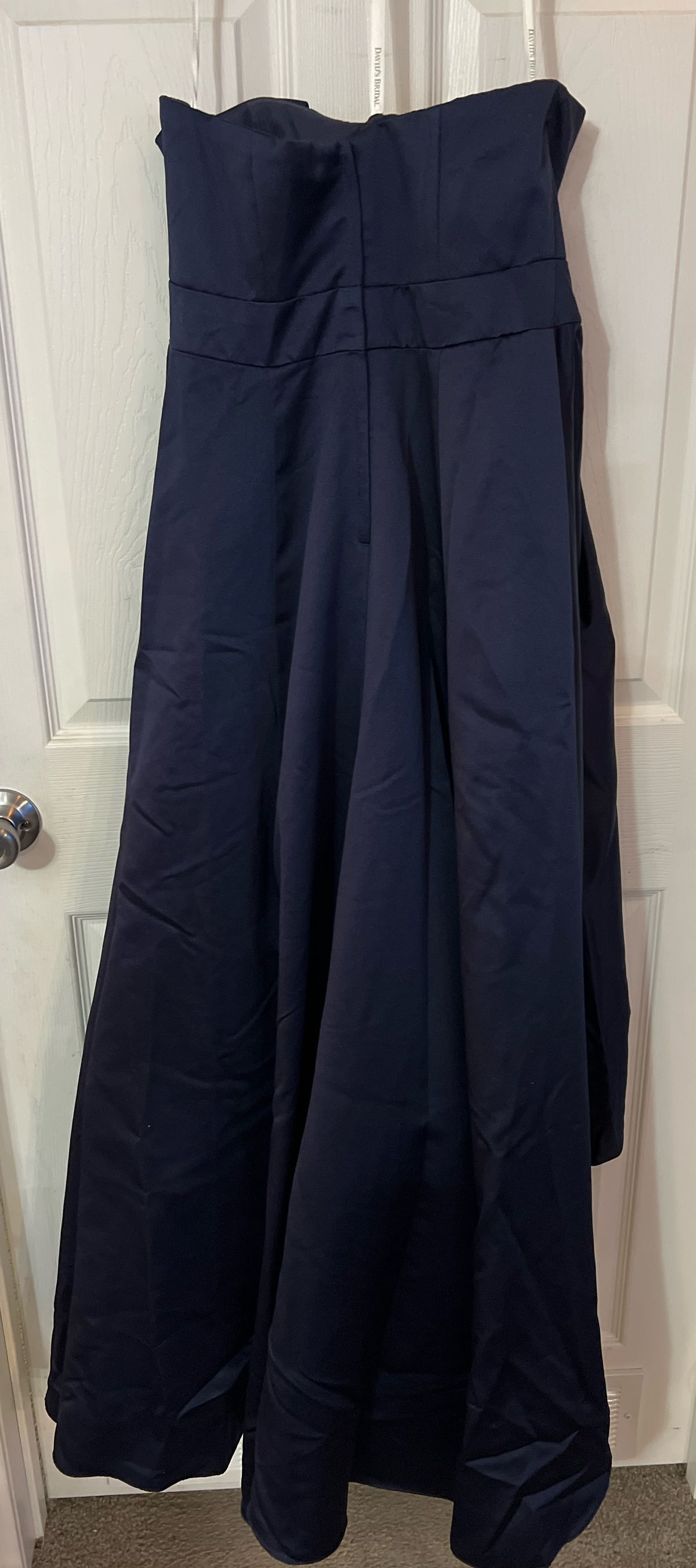 Style F14197 David's Bridal Size 8 Prom Strapless Navy Blue A-line Dress on Queenly