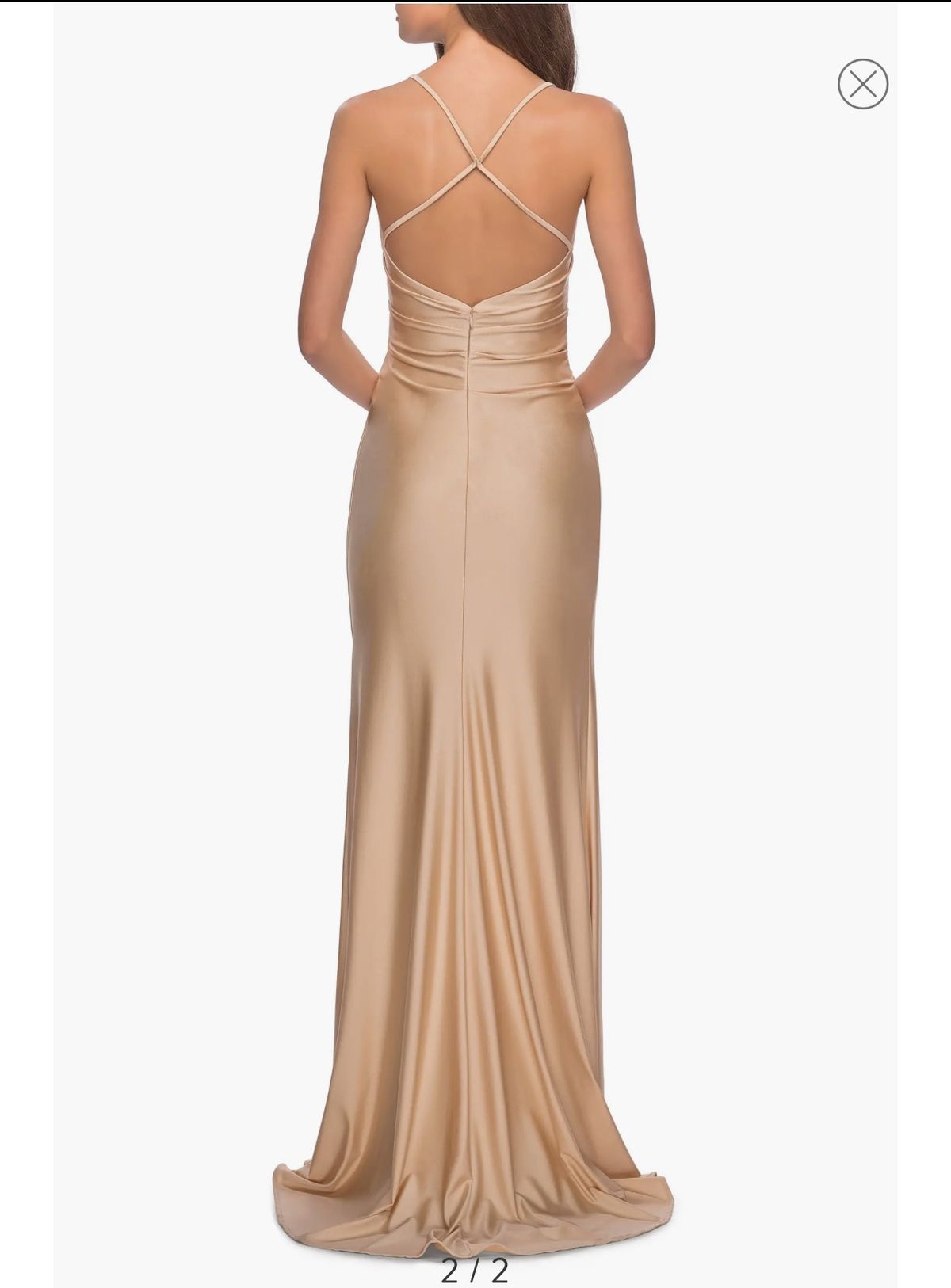 La Femme Size 2 Bridesmaid Plunge Gold Side Slit Dress on Queenly