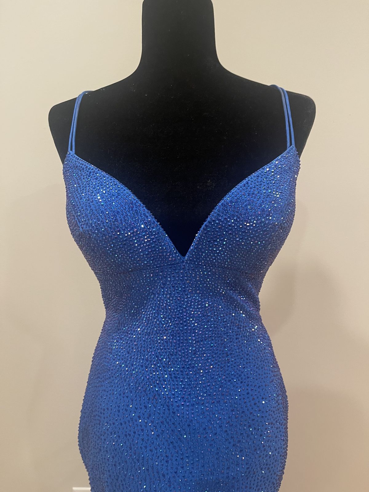 Style 54228 Sherri Hill Size 8 Prom Plunge Sequined Royal Blue A-line Dress on Queenly