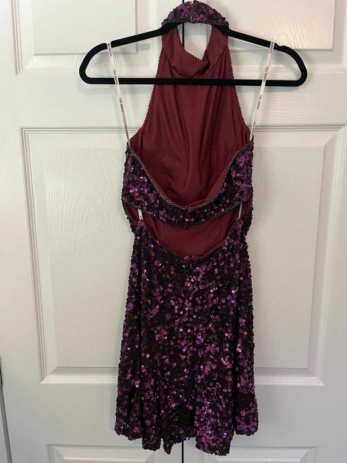 Style 51346 Sherri Hill Size 2 Homecoming High Neck Purple Cocktail Dress on Queenly