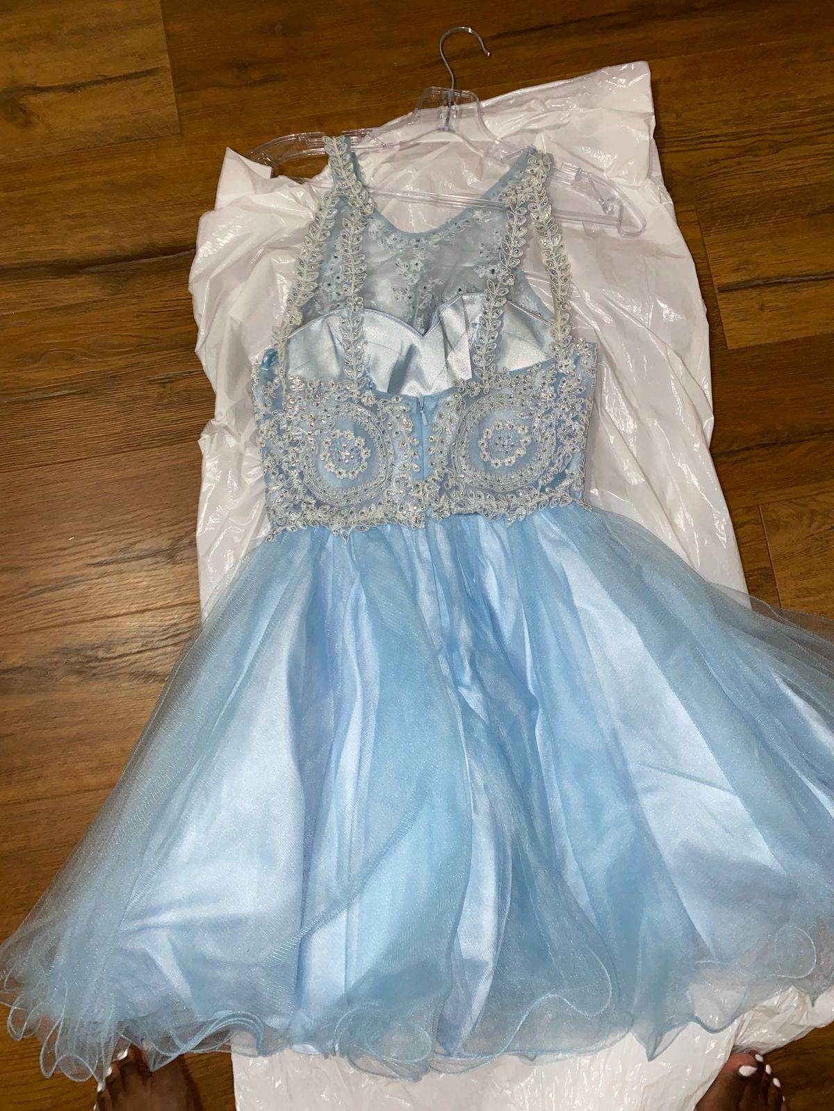Size S Prom Halter Lace Light Blue Ball Gown on Queenly