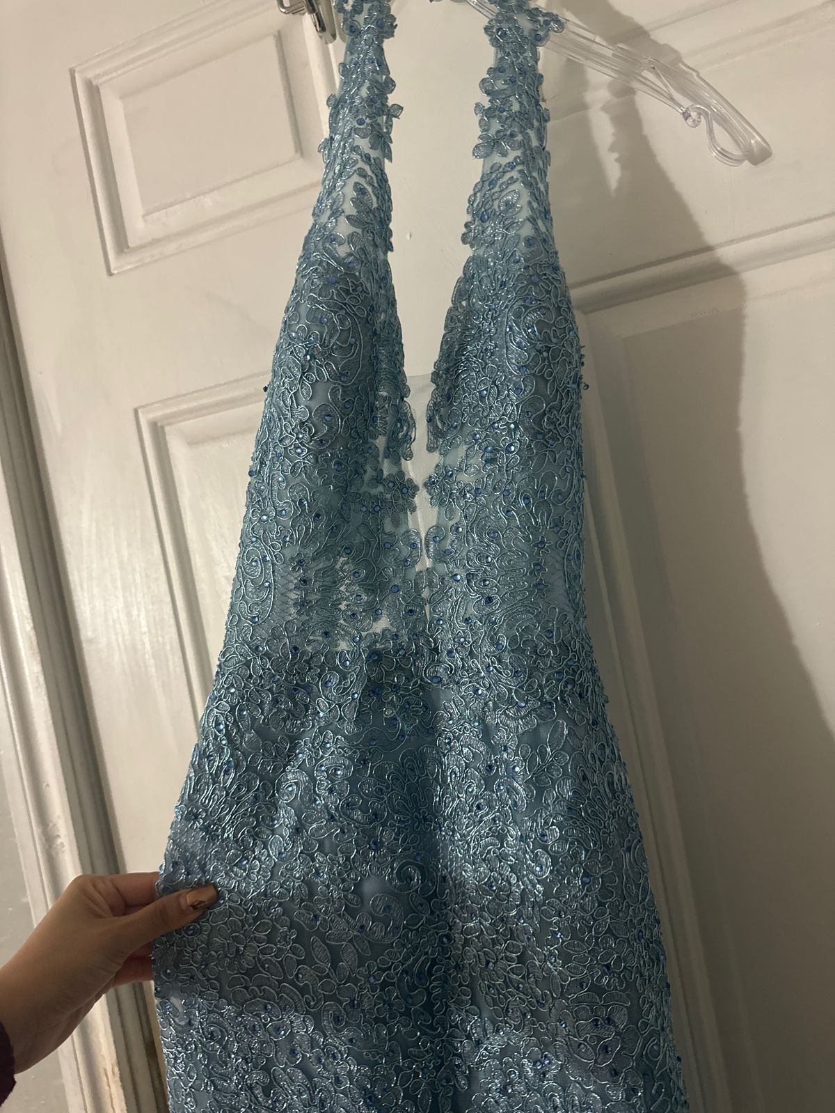 Sherri Hill Size 4 Prom Halter Blue Mermaid Dress on Queenly
