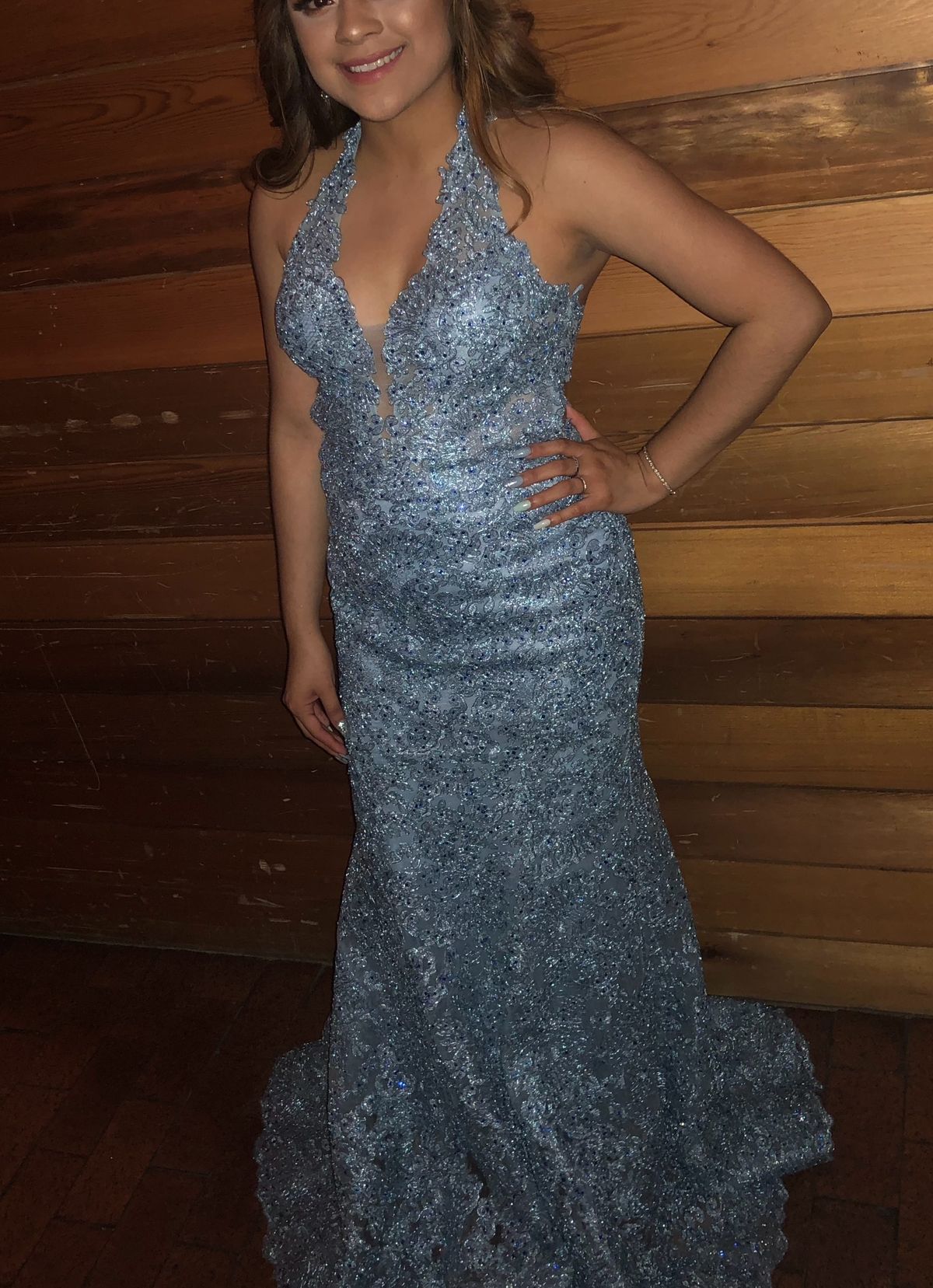 Sherri Hill Size 4 Prom Halter Blue Mermaid Dress on Queenly