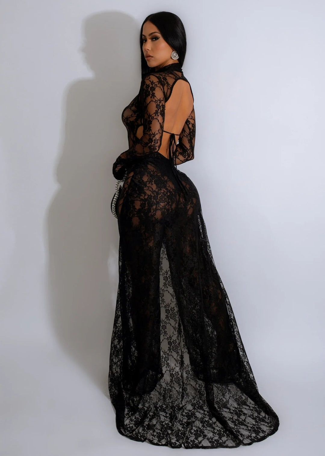 Size 12 Lace Black Floor Length Maxi on Queenly