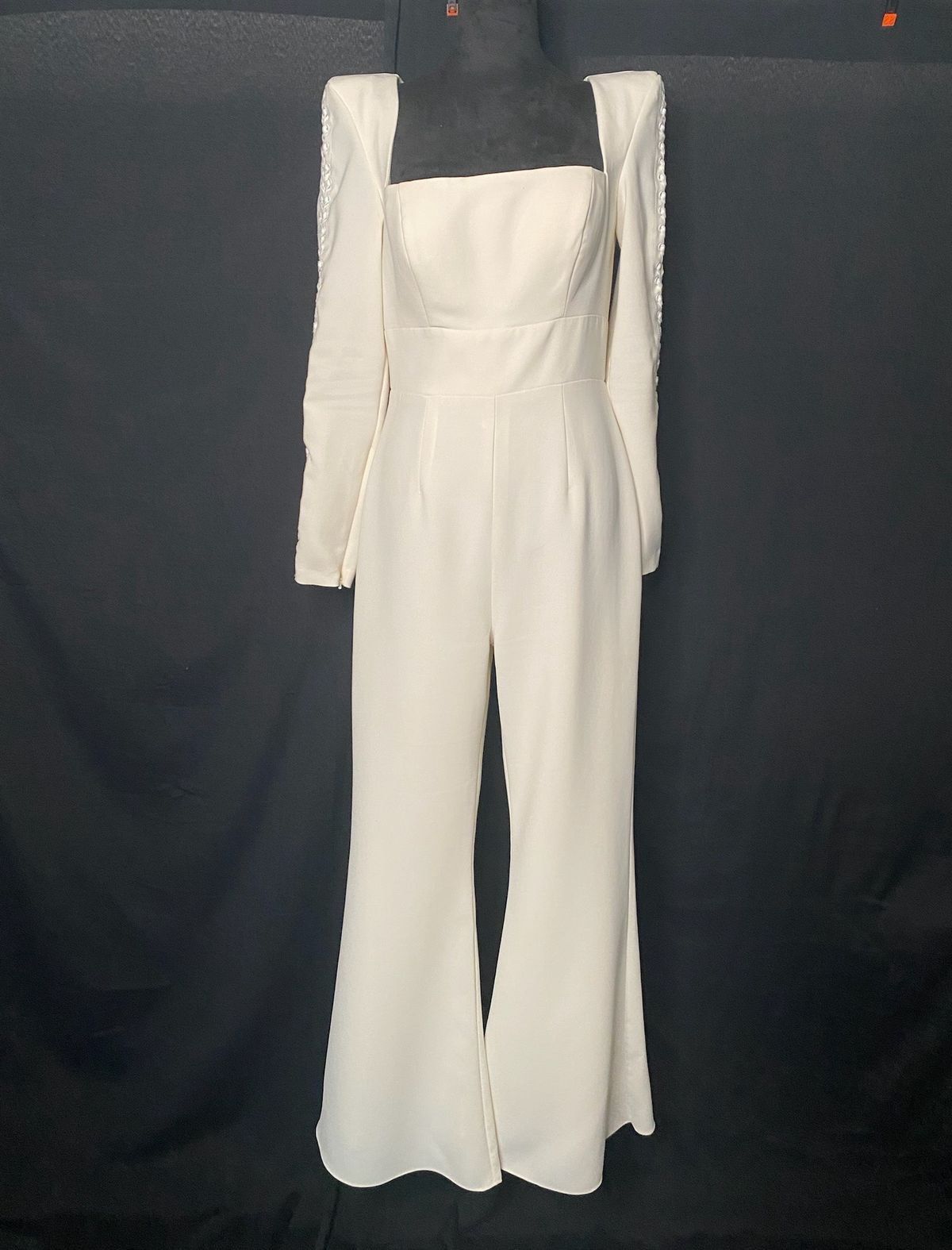 Jovani Size 6 Pageant Long Sleeve White Formal Jumpsuit on Queenly