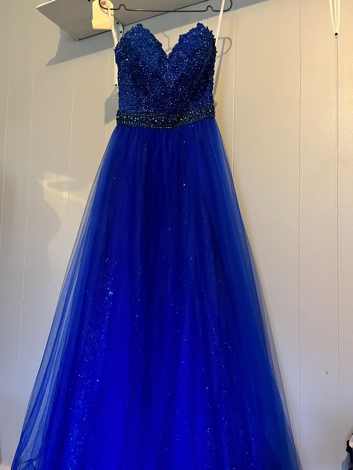 Ellie Wilde Size 0 Pageant Strapless Blue A-line Dress on Queenly