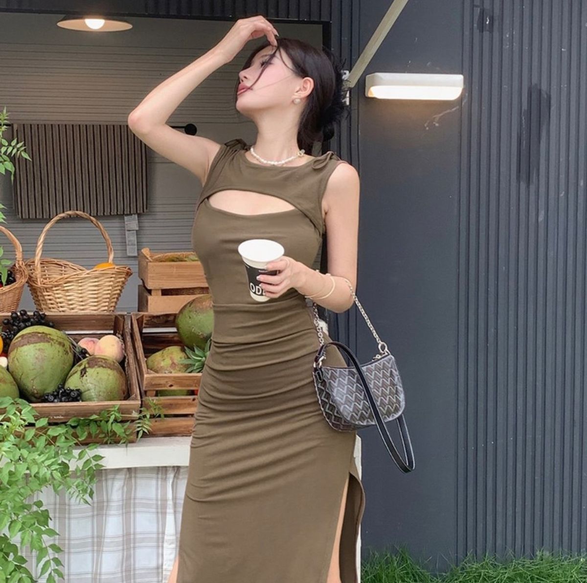 Size M Brown Side Slit Dress on Queenly