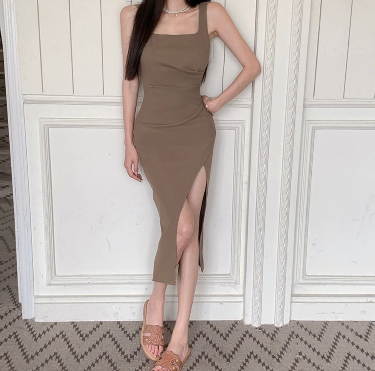 Size L Nude Side Slit Dress on Queenly