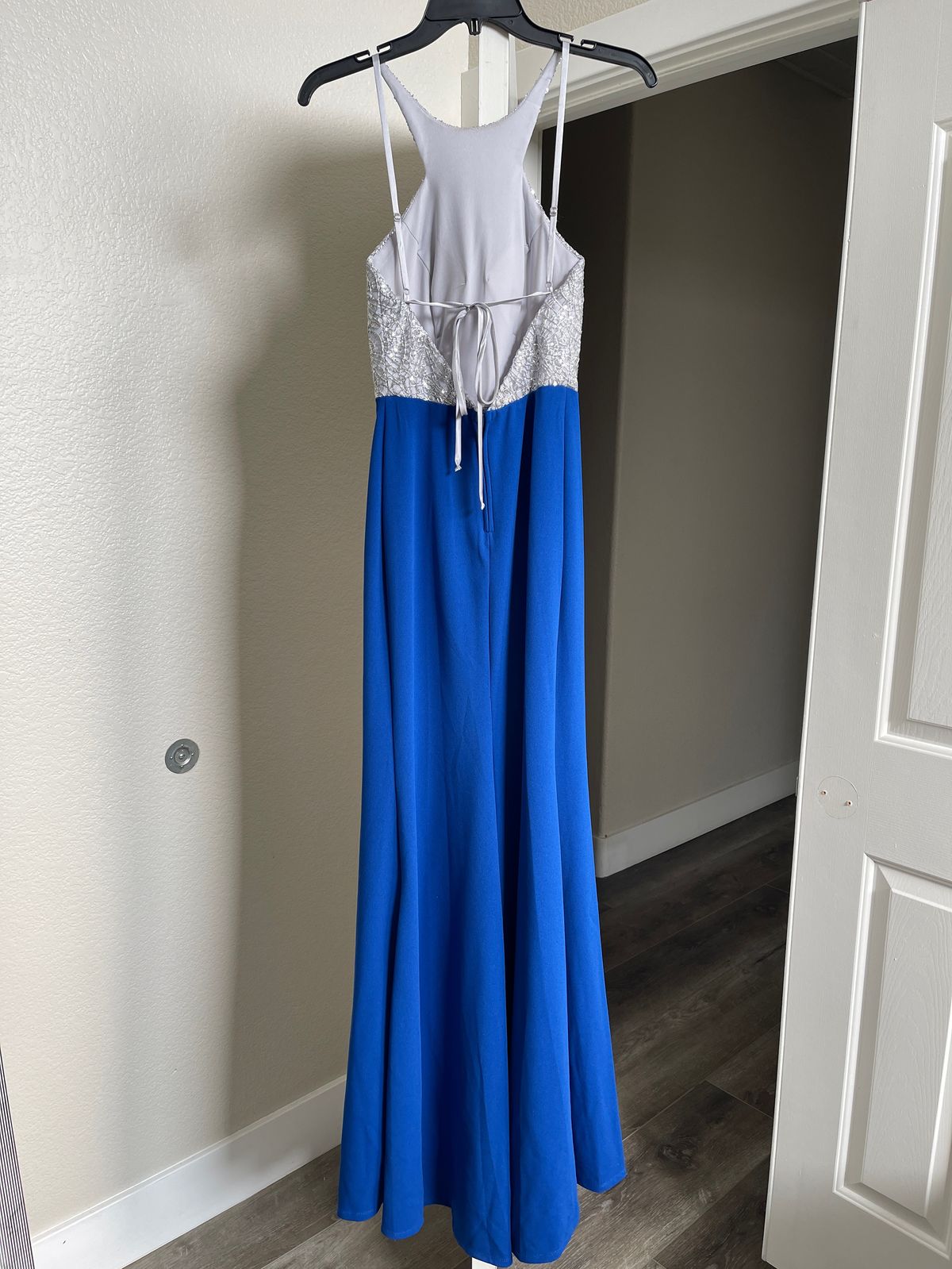 Size 00 Prom High Neck Blue Side Slit Dress on Queenly