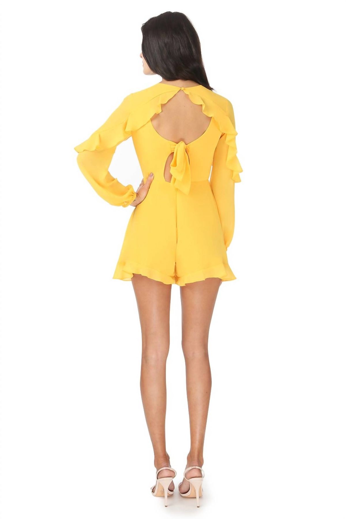 Style 1-2479576004-2168 JAY GODFREY Size 8 Long Sleeve Yellow Formal Jumpsuit on Queenly