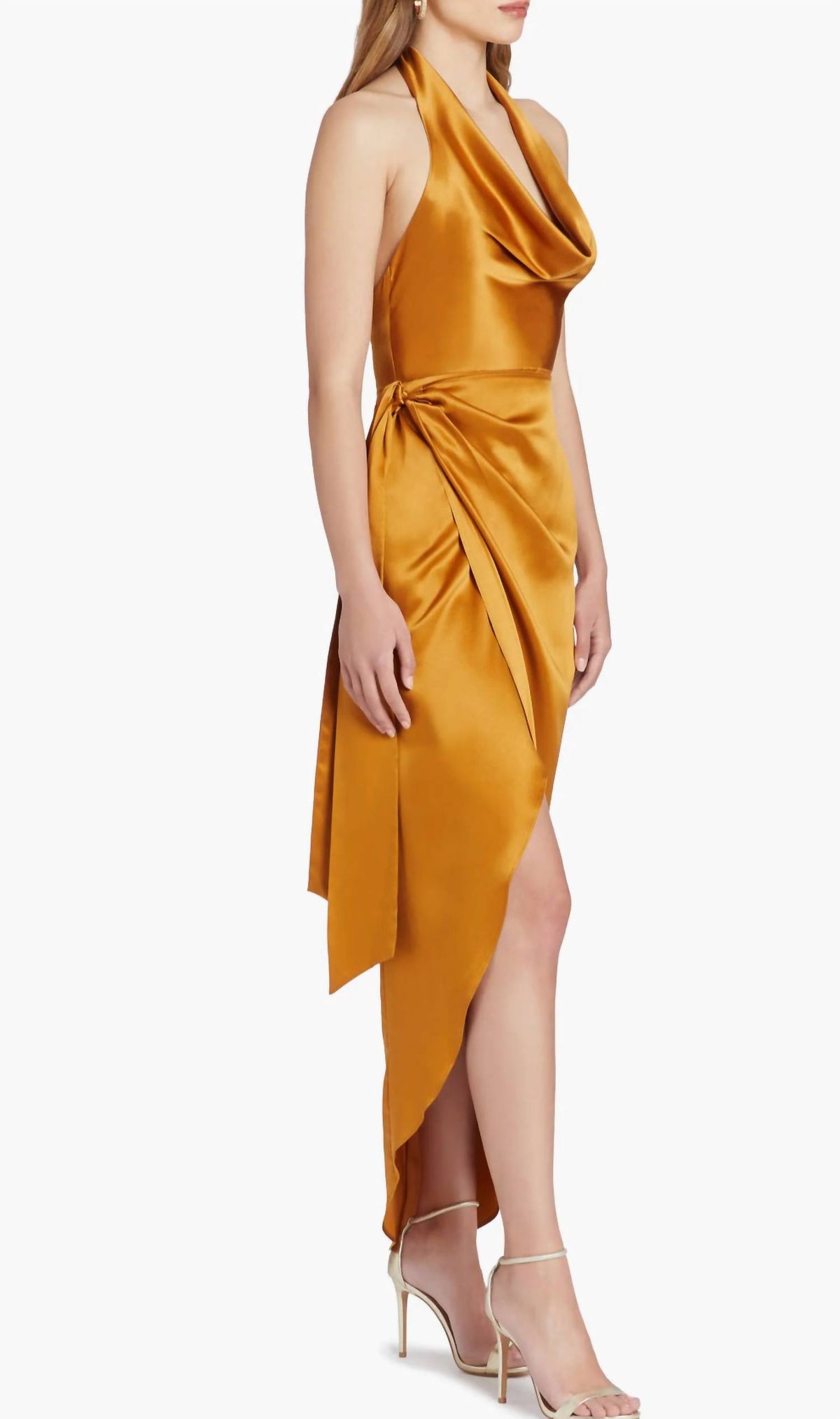 Style 1-251048062-3236 Amanda Uprichard Size S Satin Brown Side Slit Dress on Queenly