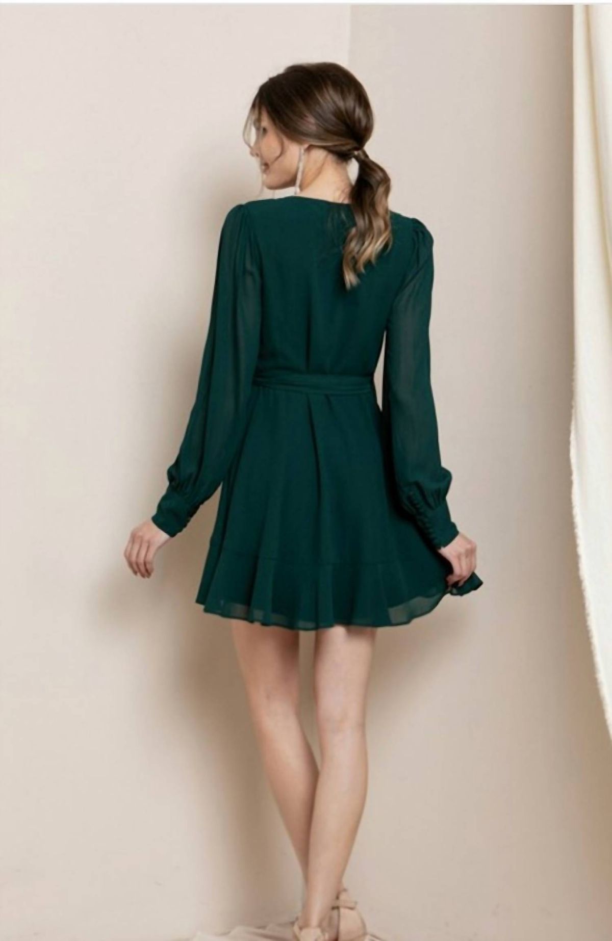 Style 1-3420202865-3818 SOIEBLU Size XL Long Sleeve Emerald Green Cocktail Dress on Queenly