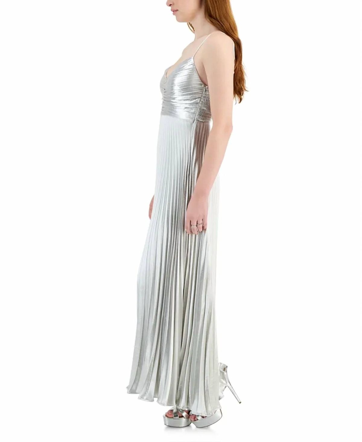 Style 1-4027182211-2696 LUCY PARIS Size L Silver Floor Length Maxi on Queenly