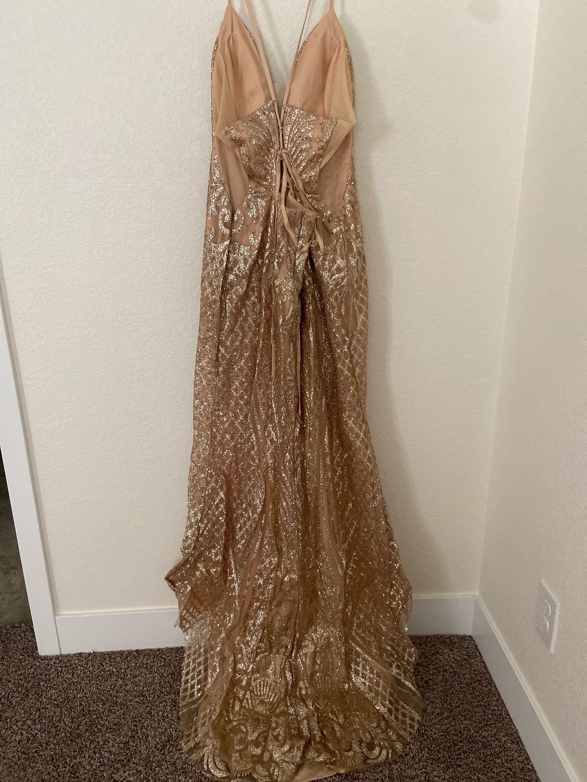 Size 2X Prom Plunge Gold Floor Length Maxi on Queenly