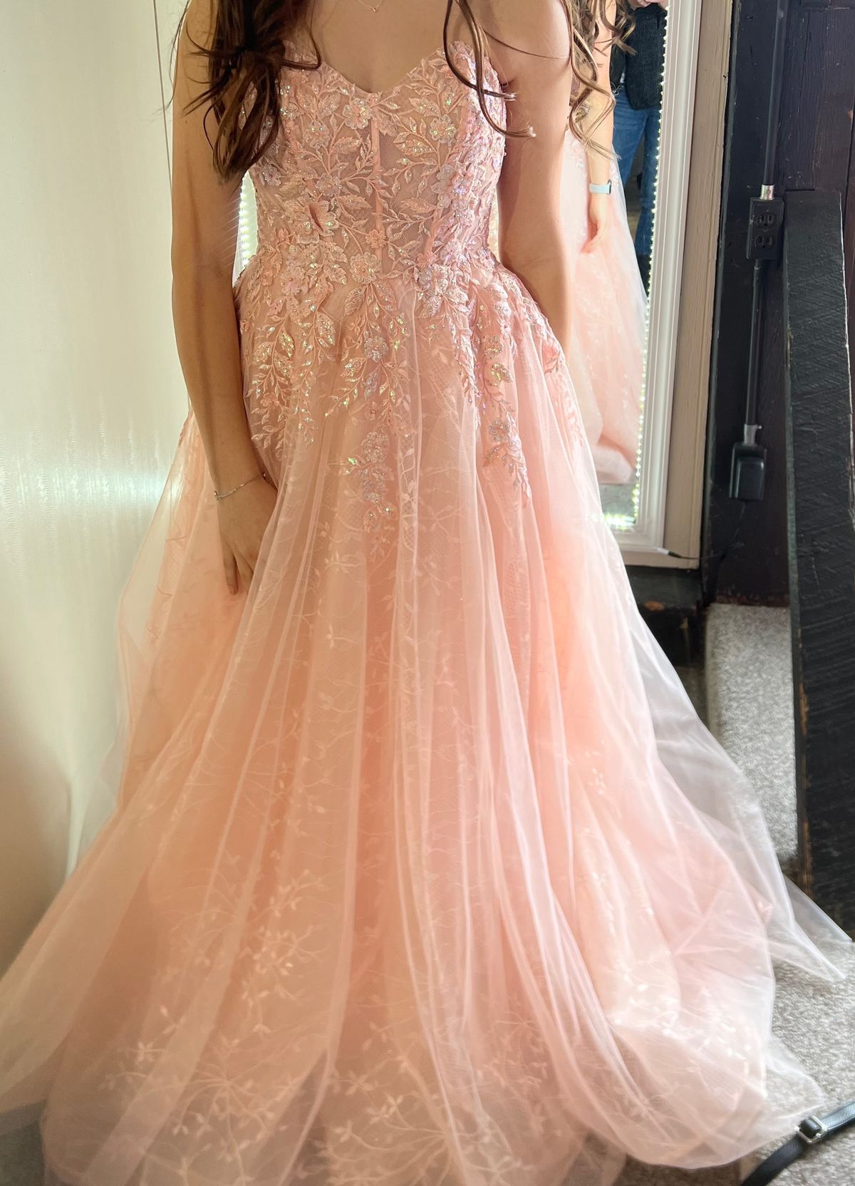 Style 34073 Ellie Wilde Size 8 Prom Strapless Pink Ball Gown on Queenly