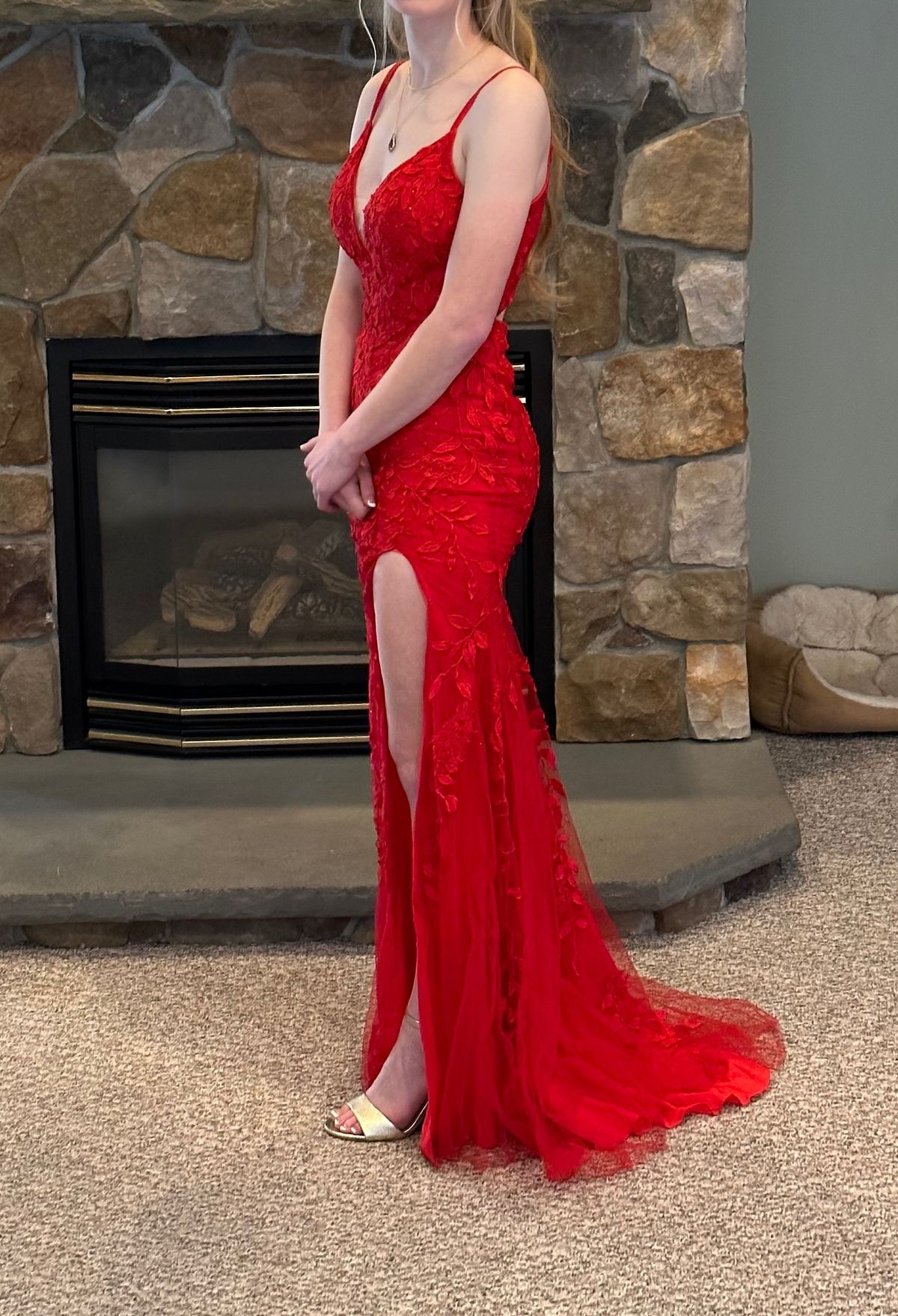 Style 20042 Amarra Size 2 Prom Red Mermaid Dress on Queenly