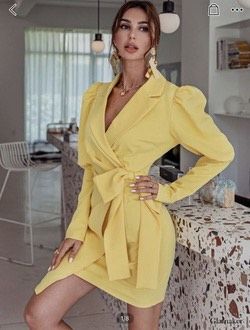 Size S Wedding Guest Plunge Yellow Cocktail Dress on Queenly