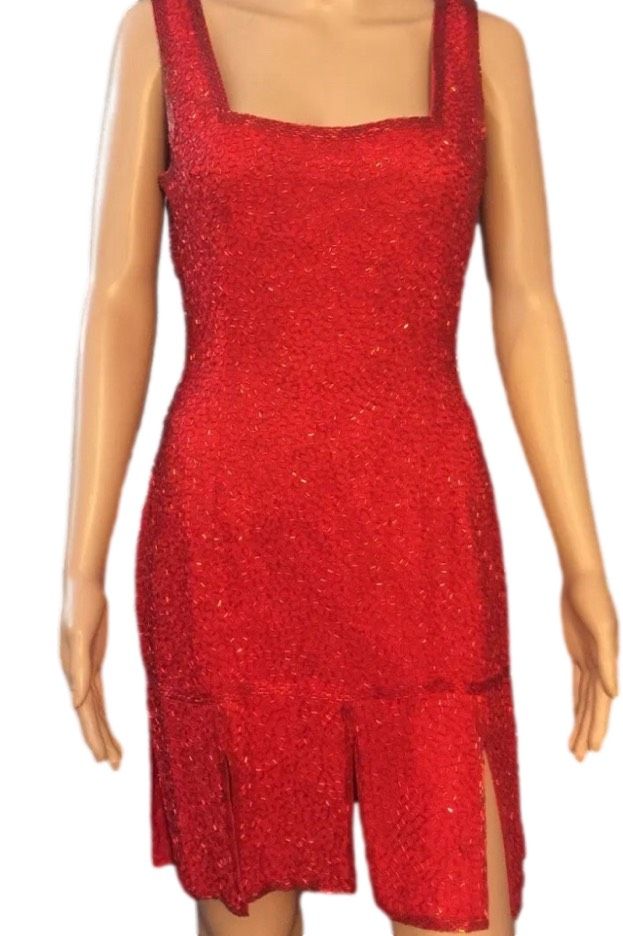 Oleg Cassini Size 4 Satin Red Cocktail Dress on Queenly