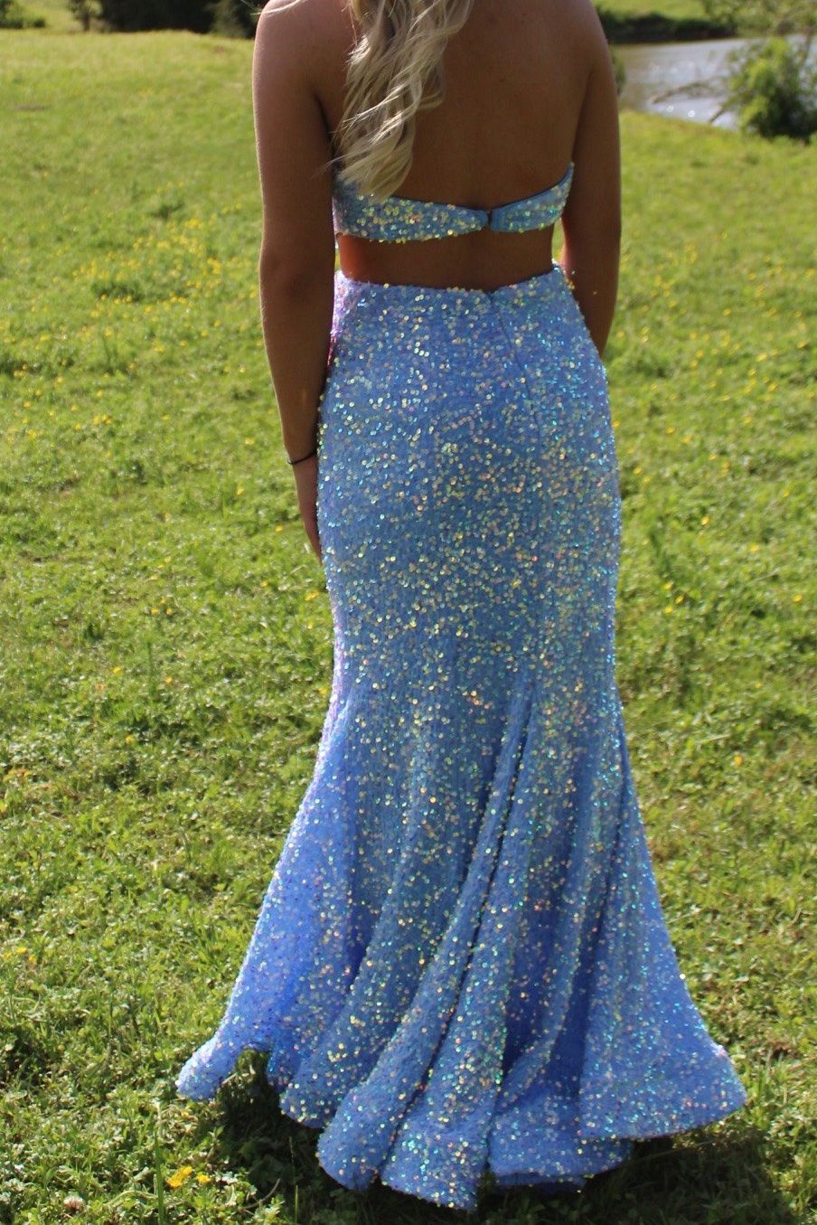 Size 2 Prom Halter Blue Mermaid Dress on Queenly