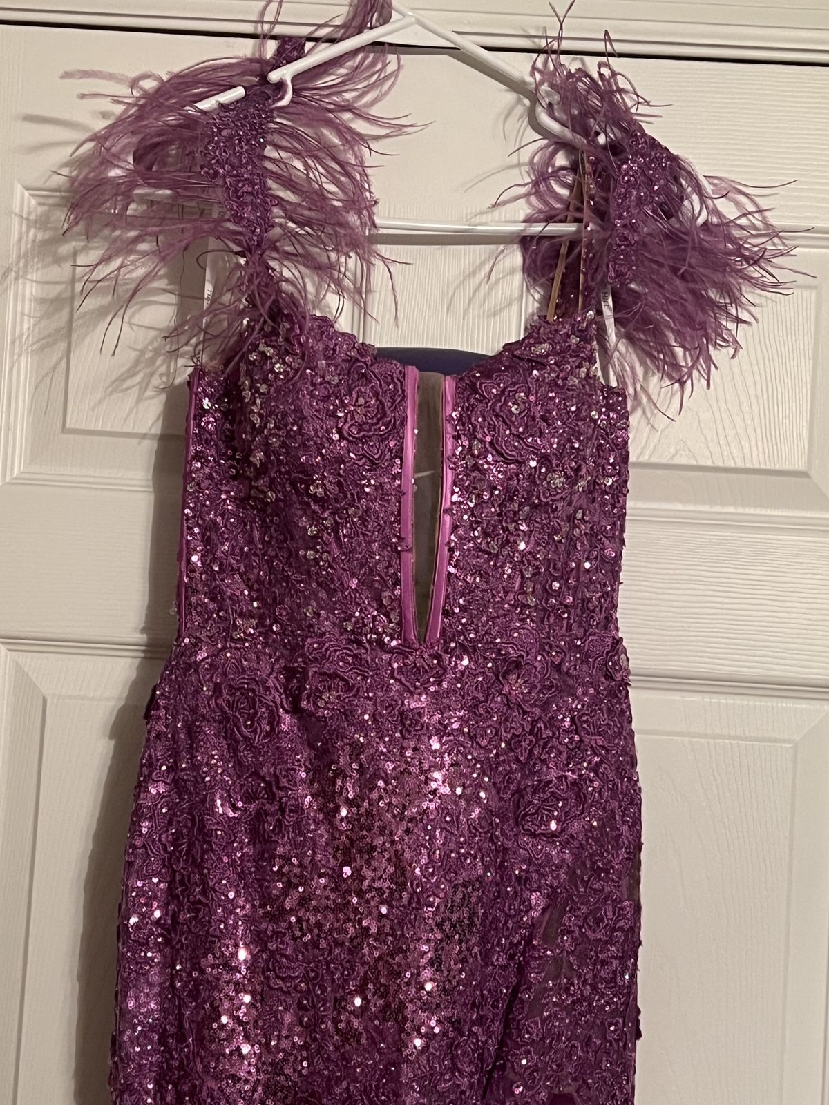 Style 54839 Sherri Hill Size 4 Prom Purple Side Slit Dress on Queenly
