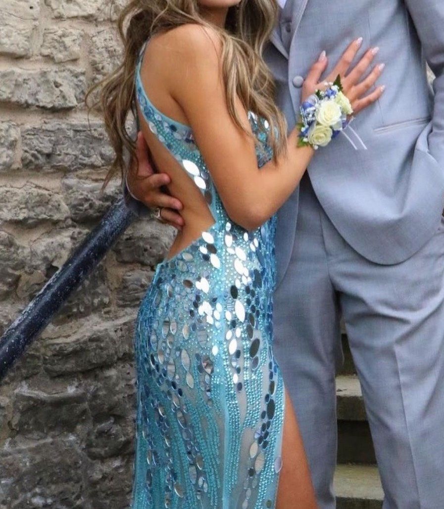 Style 7302 Jasz Couture Size 0 Prom One Shoulder Blue Mermaid Dress on Queenly