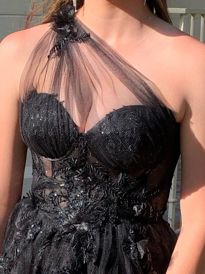 Style GB17475AAL Gianni Bini Size 4 Prom Plunge Black Ball Gown on Queenly