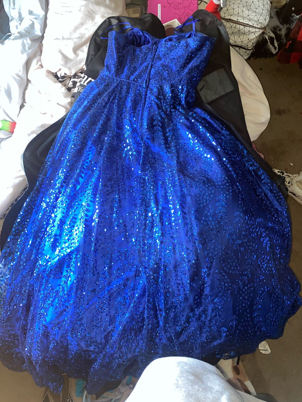 Size 12 Prom Strapless Blue Ball Gown on Queenly