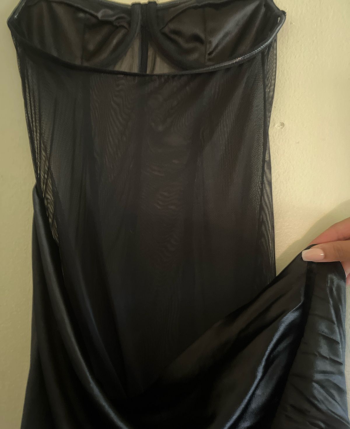Size M Strapless Satin Black Cocktail Dress on Queenly