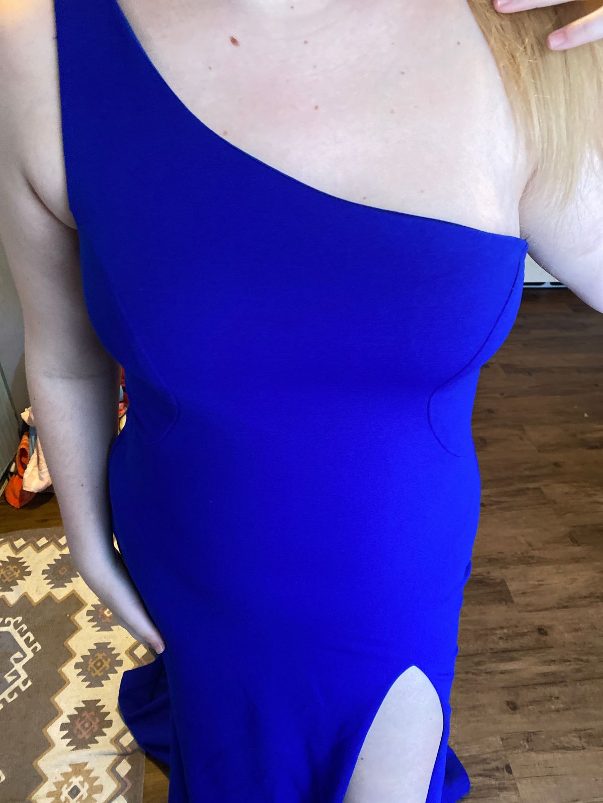 Plus Size 16 Prom One Shoulder Blue Side Slit Dress on Queenly