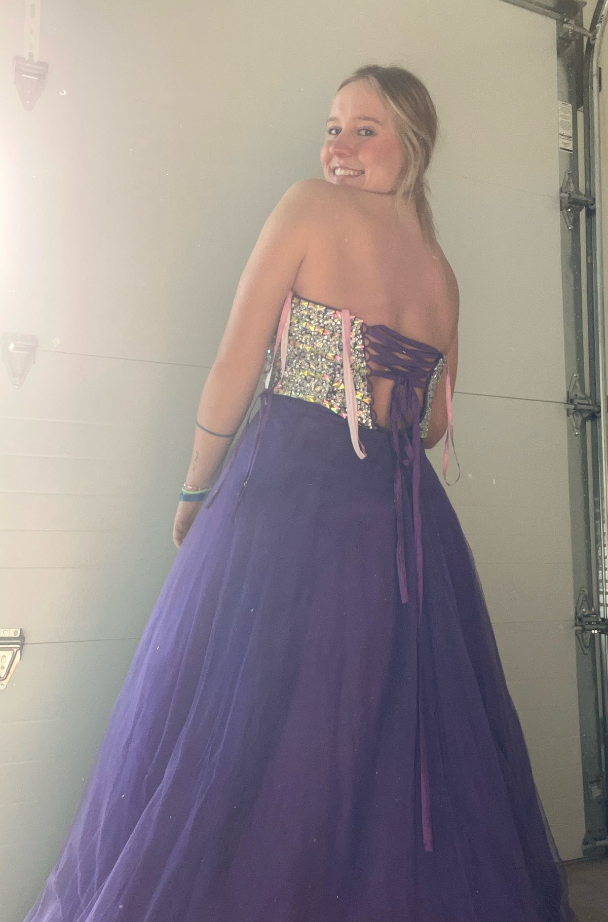 Size 10 Prom Strapless Purple Ball Gown on Queenly