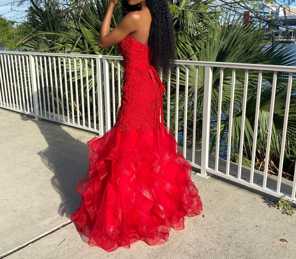 Camille La Vie Size 0 Prom Strapless Red Mermaid Dress on Queenly