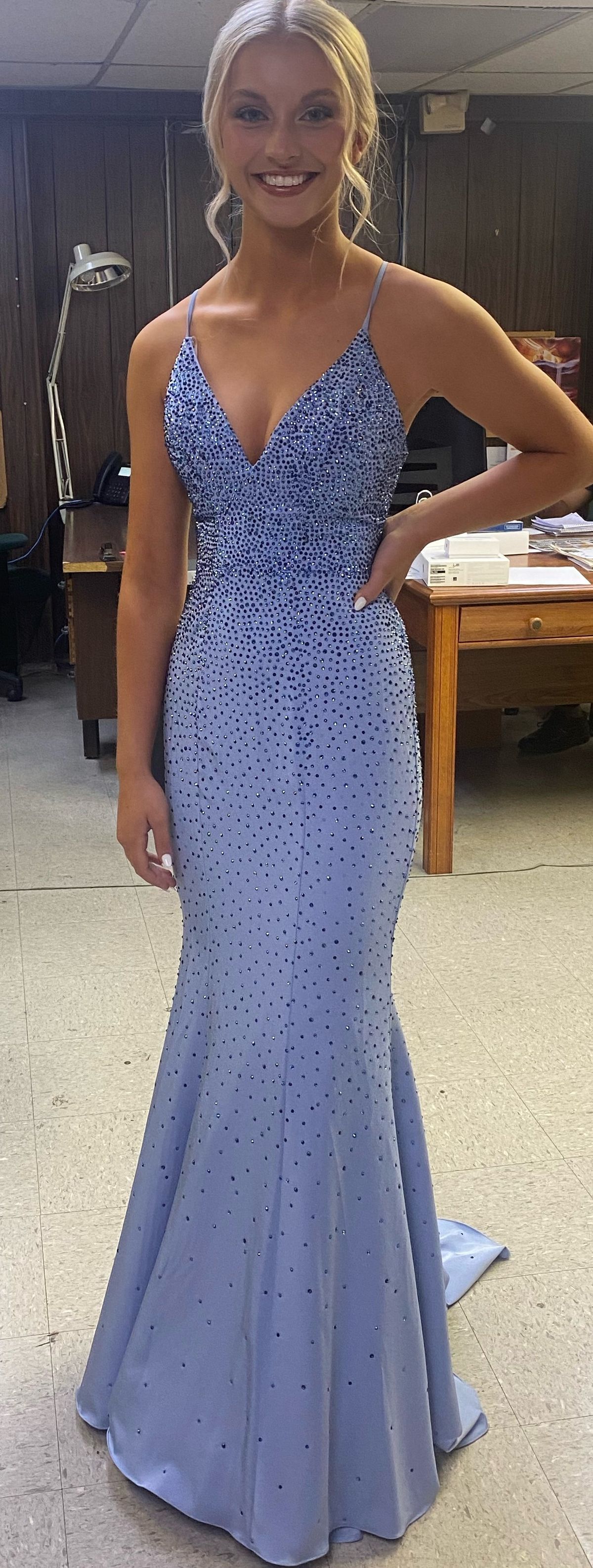 Style 96551 Faviana Size 4 Prom Plunge Blue Mermaid Dress on Queenly