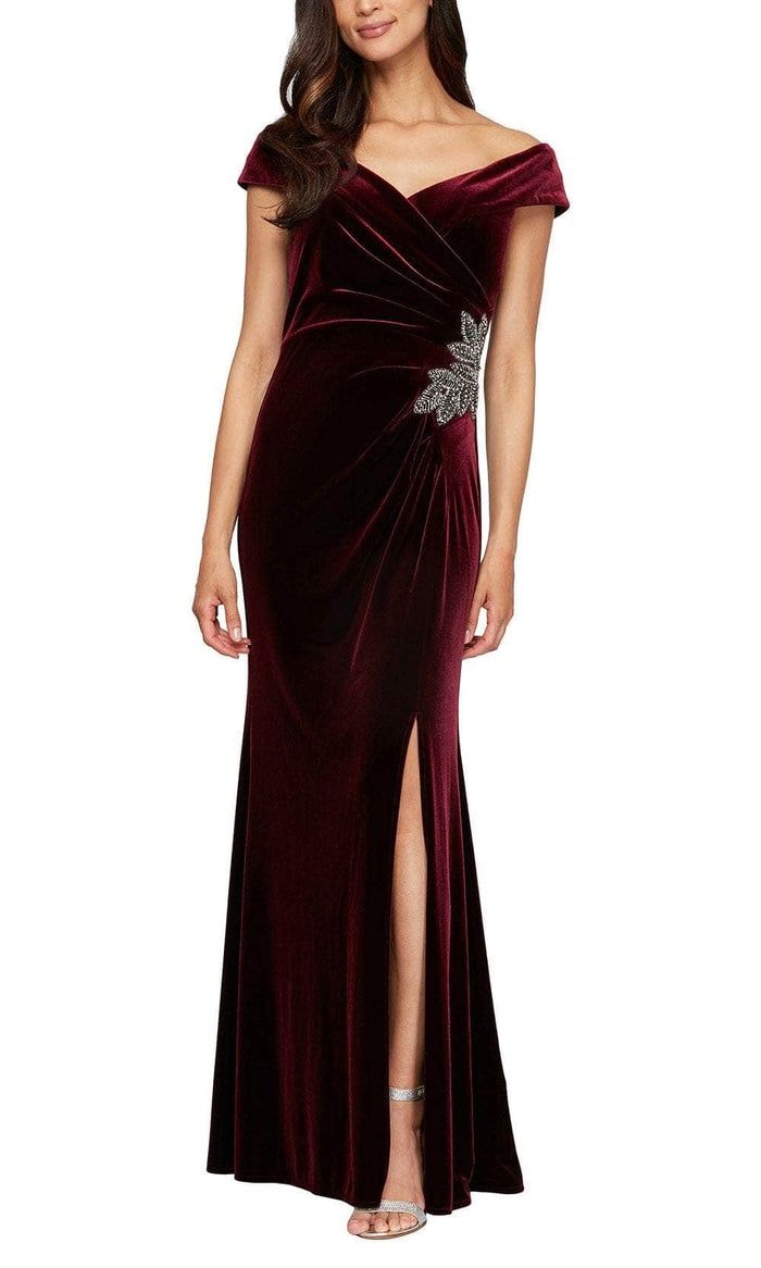 Style 81917705 Alex Evening Size 12 Burgundy Red Side Slit Dress on Queenly
