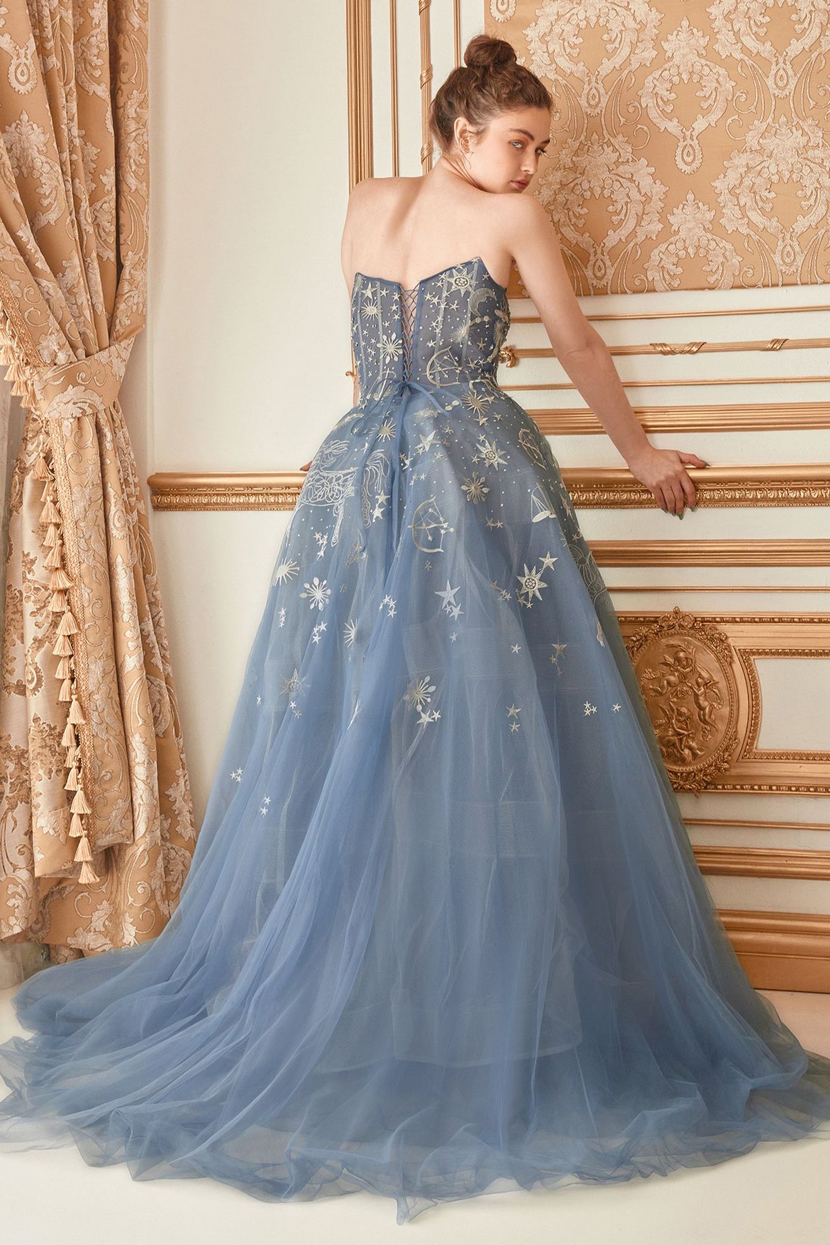 Style A0890 Andrea & Leo Couture Size 10 Strapless Blue Ball Gown on Queenly