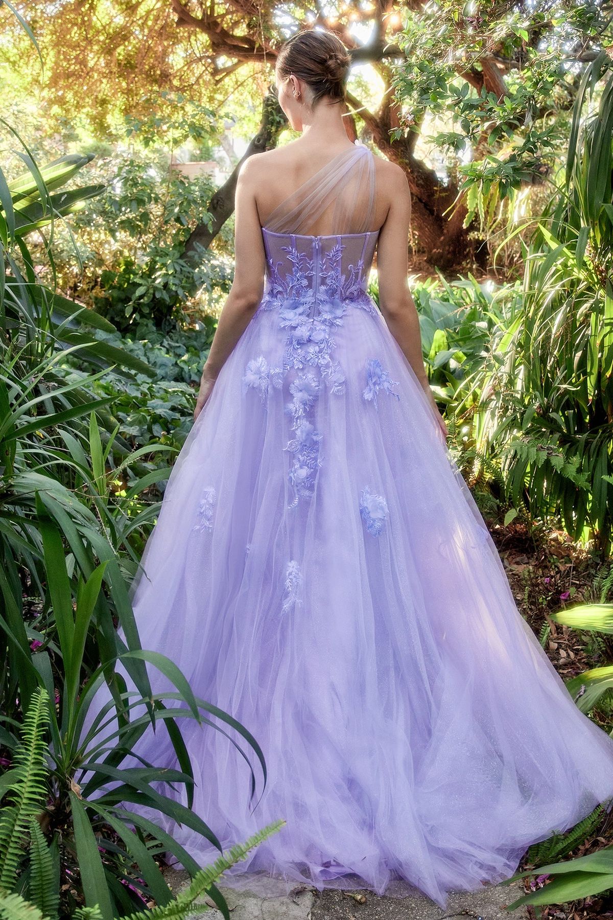 Style A1053 Andrea & Leo Couture Size 2 One Shoulder Floral Purple A-line Dress on Queenly