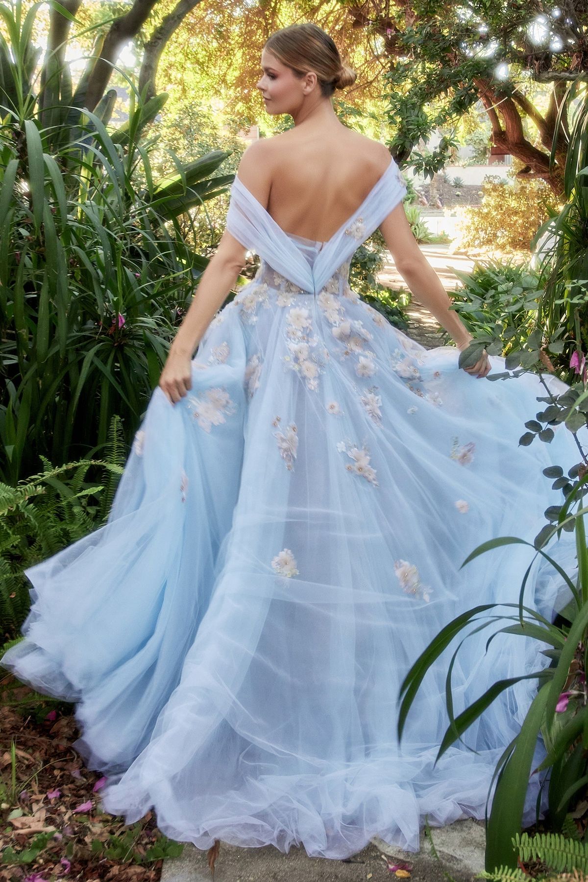 Style A1048 Andrea & Leo Couture Size 4 Pageant Sheer Blue Ball Gown on Queenly