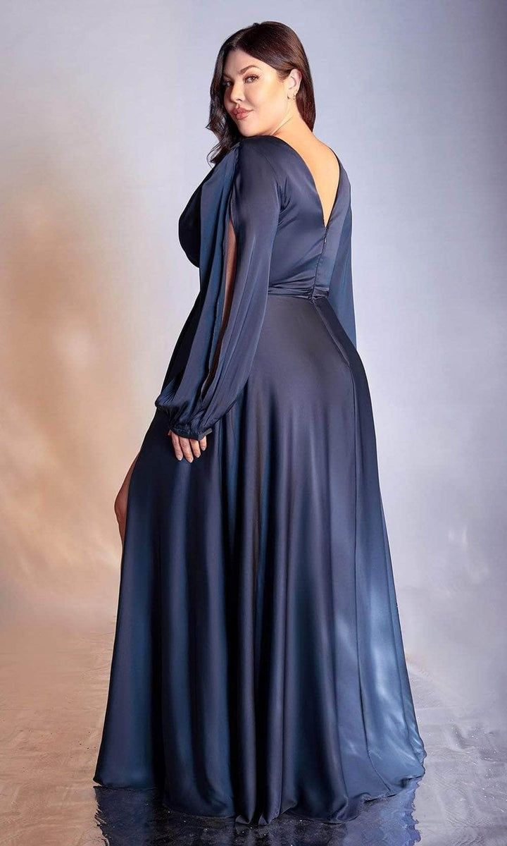 Style 7475C Cinderella Divine Plus Size 18 Long Sleeve Navy Blue A-line Dress on Queenly