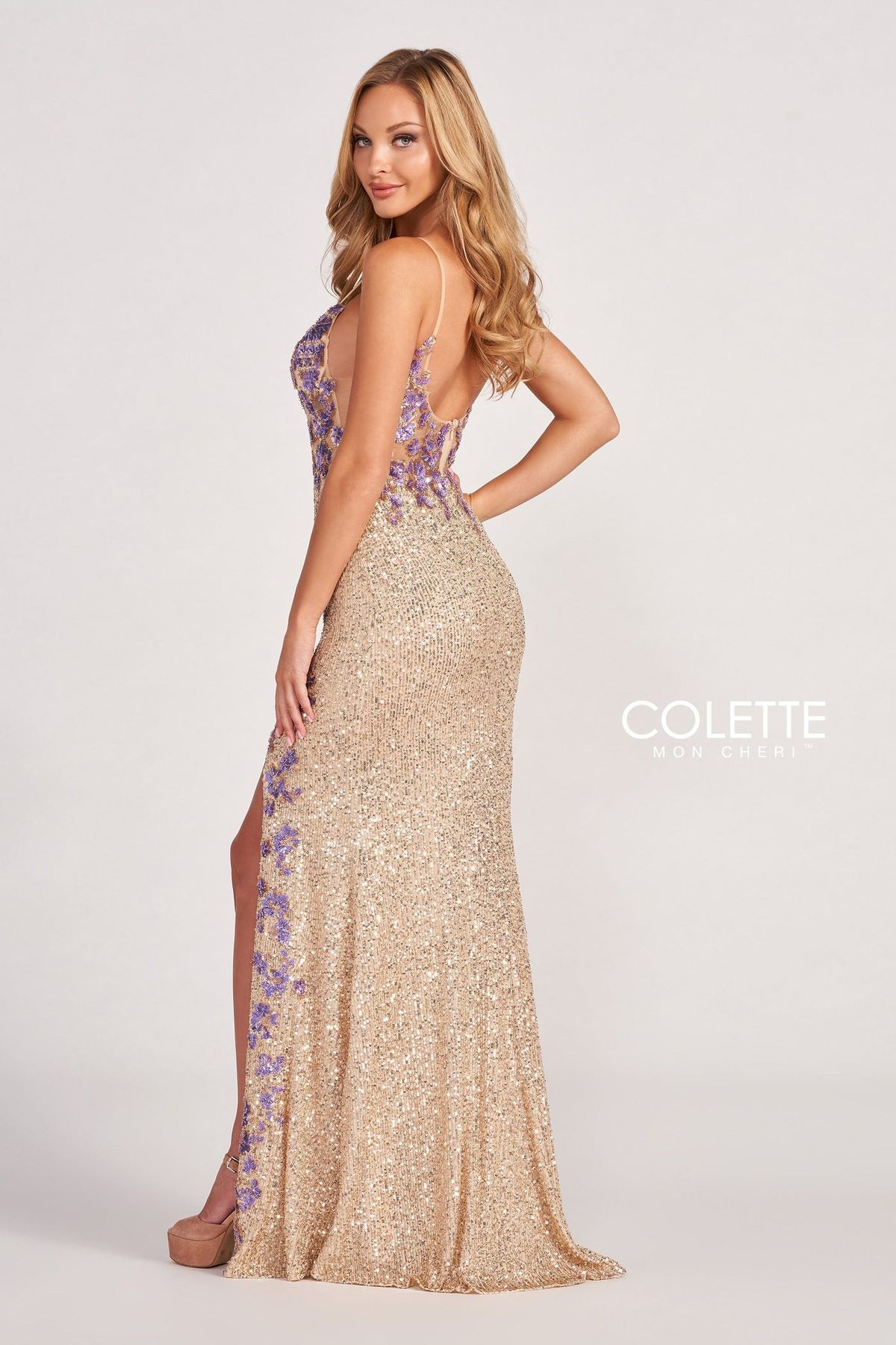 Style CL2049 Colette By Mon Cheri Size 2 Pageant Gold Side Slit Dress on Queenly