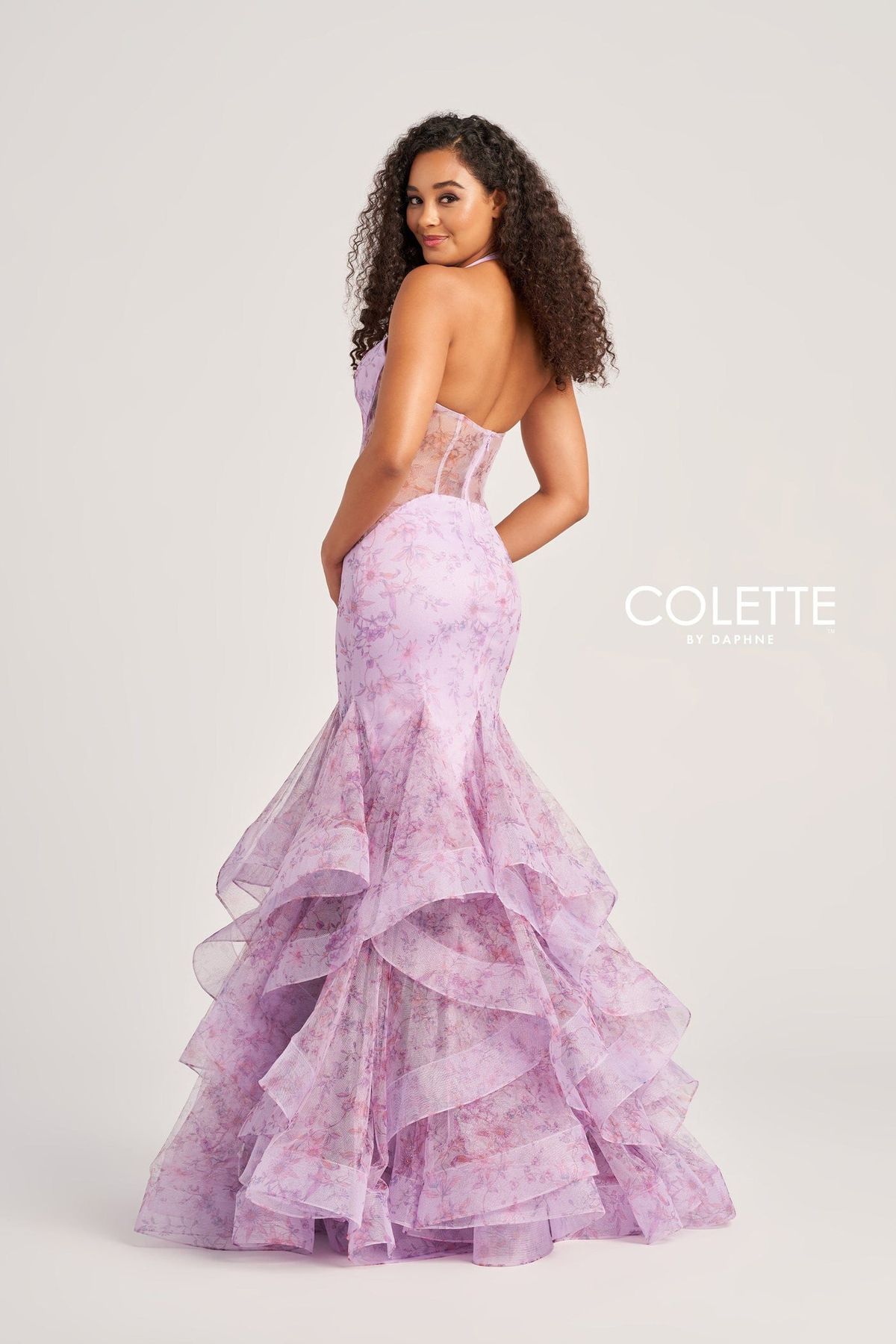 Style CL5234 Colette By Mon Cheri Size 4 Pageant Halter Sheer Purple Mermaid Dress on Queenly