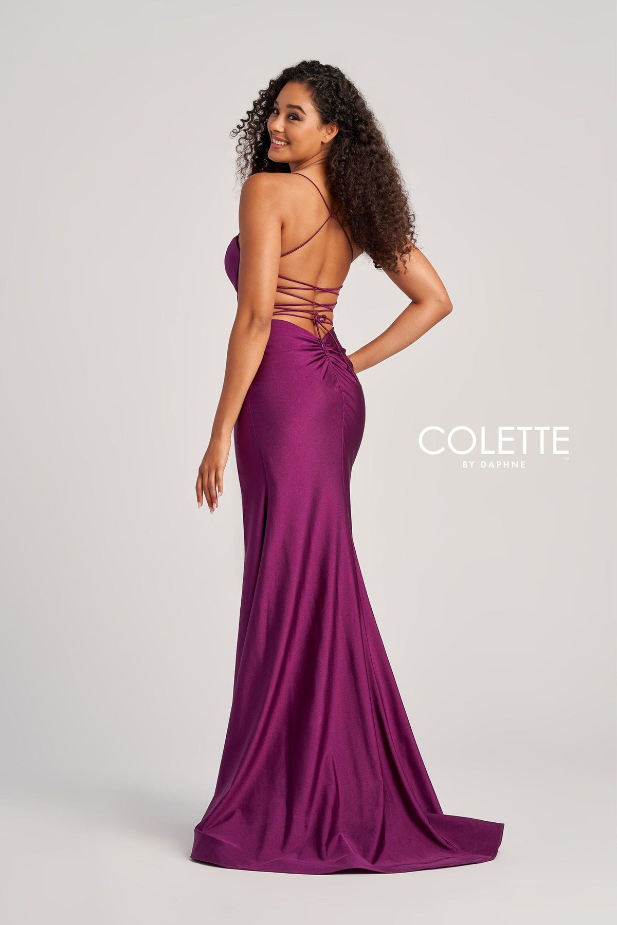 Style CL5140 Colette By Mon Cheri Size 4 Sheer Purple Side Slit Dress on Queenly