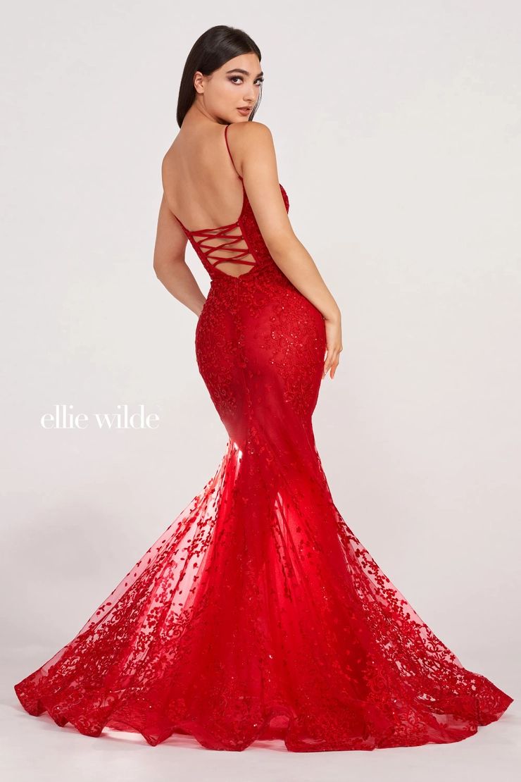 Style EW34030 Ellie Wilde By Mon Cheri Size 0 Pageant Red Mermaid Dress on Queenly