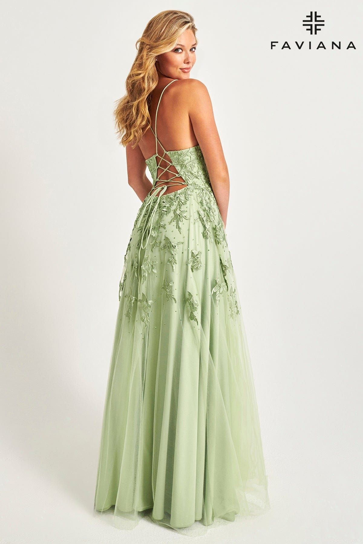 Style S10640 Faviana Size 0 Pageant Lace Green A-line Dress on Queenly
