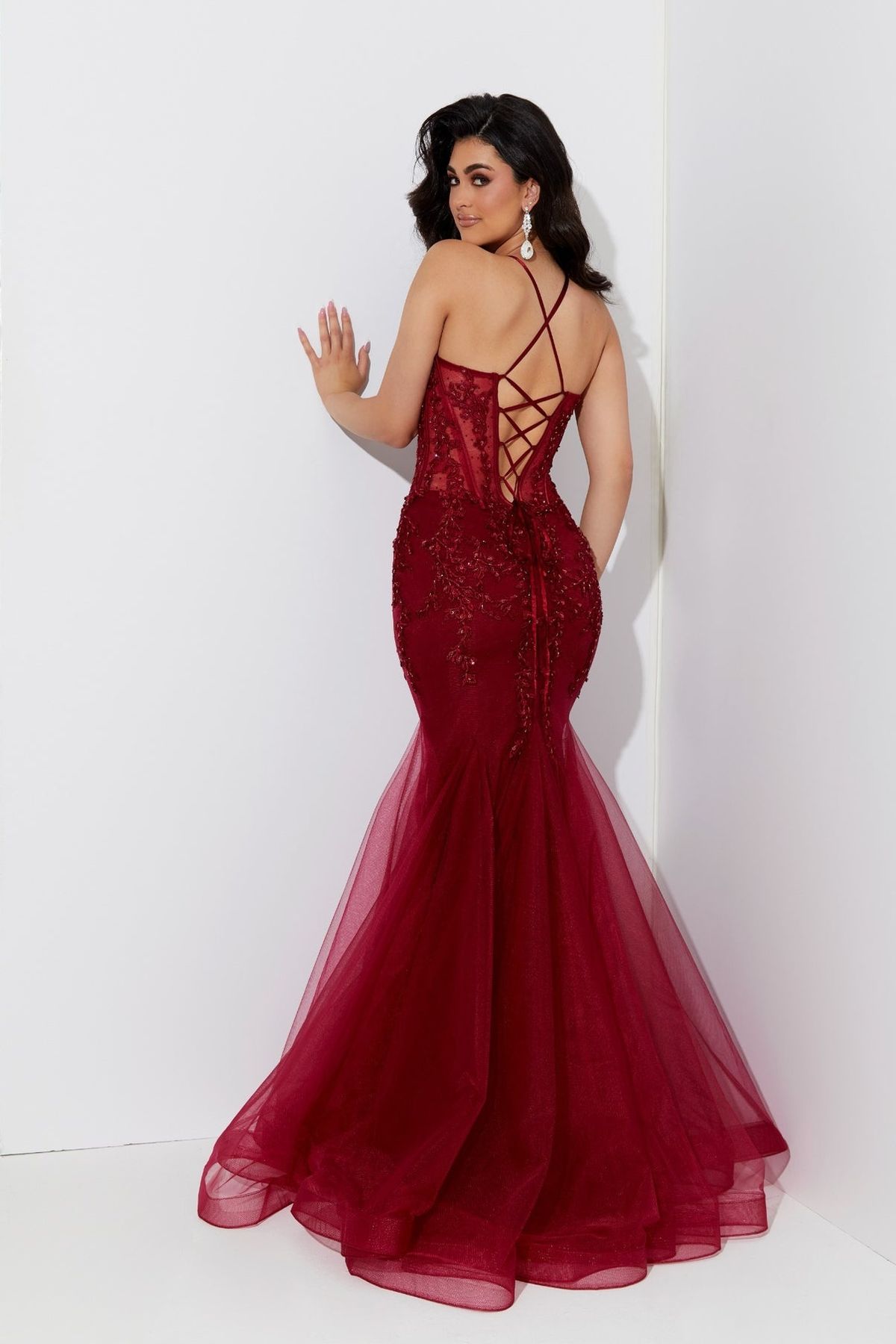 Style 7539 Jasz Couture Size 0 Pageant Burgundy Red Mermaid Dress on Queenly