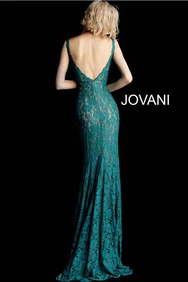 Style 48994 Jovani Size 8 Pageant Plunge Lace Black Mermaid Dress on Queenly