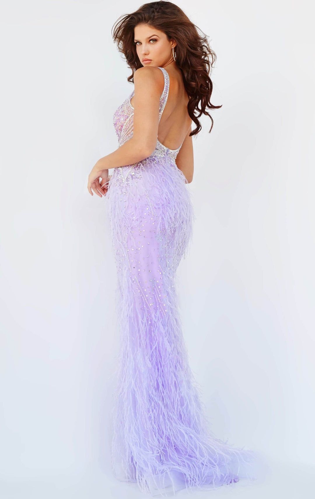 Style 3023 Jovani Size 4 Pageant Sheer Purple Mermaid Dress on Queenly